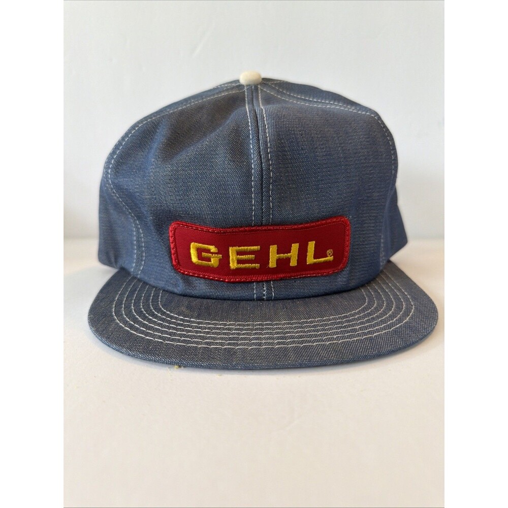 K-Products GEHL Denim Farm Equipment Snapback Trucker Hat Cap Agriculture Vtg